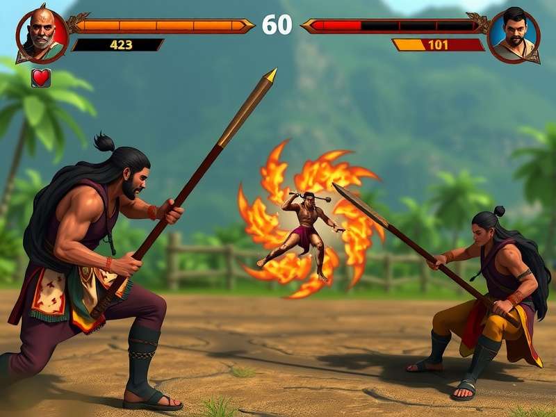 Combat mechanics demonstration in Indian Mace Warrior showing various attack moves