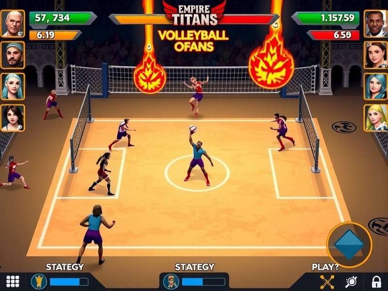Empire Volley Titans character selection screen showing diverse roster