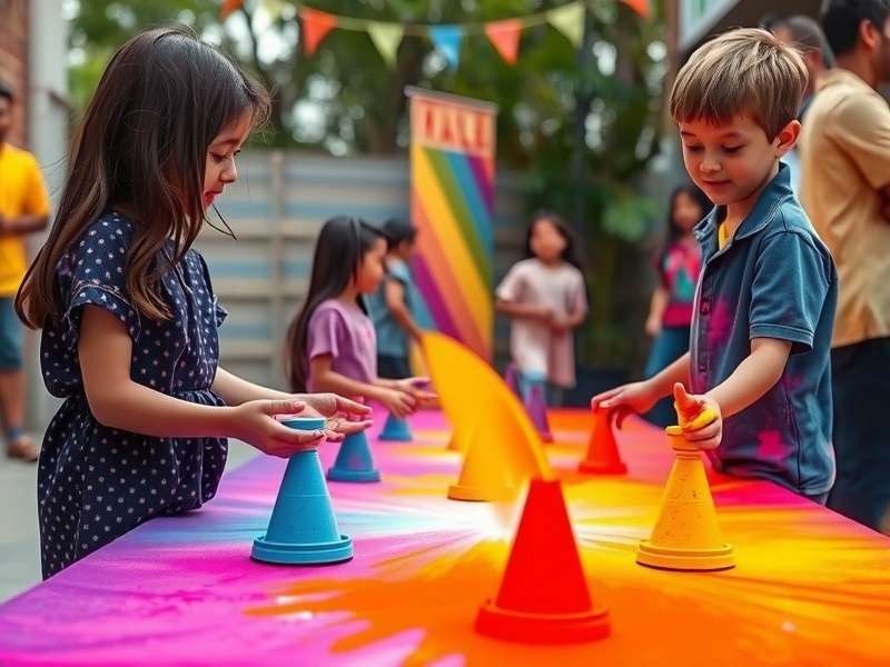 Holi Luminance Leap gameplay showing participants with colored powders