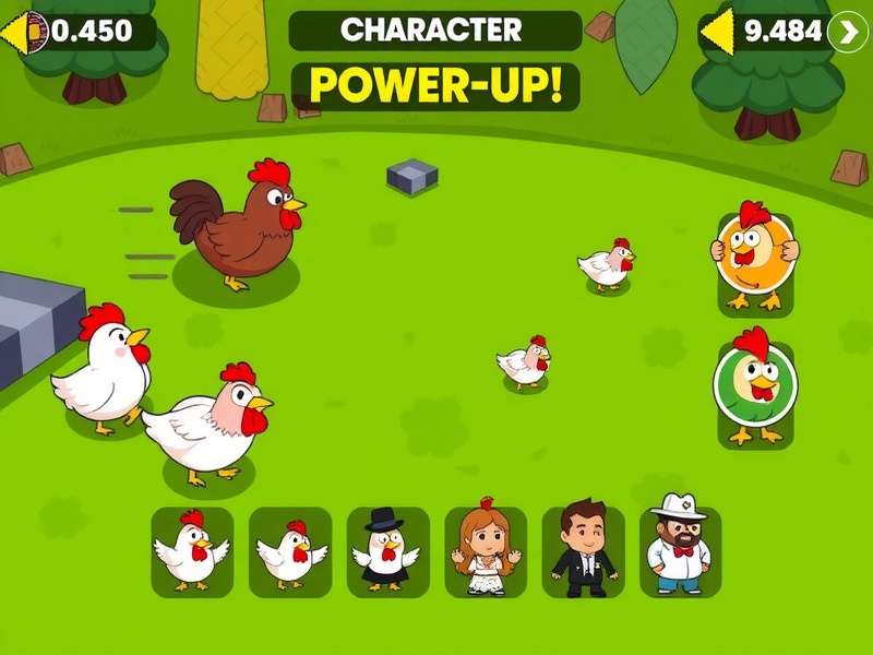 Character selection screen in Chicken Feast Chase showing various avatars