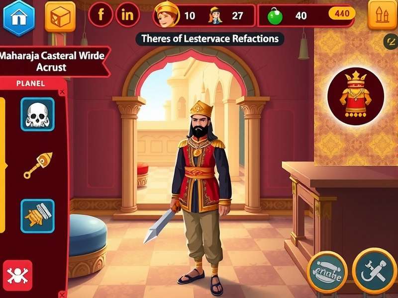 Maharaja S Royal Expedition gameplay screenshot showing royal character in palace setting