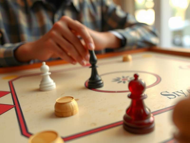 Traditional Carrom board setup with pieces arranged for gameplay