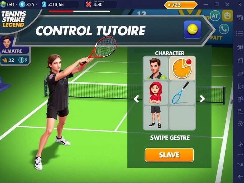 Tennis Strike Legend control tutorial showing swipe gestures