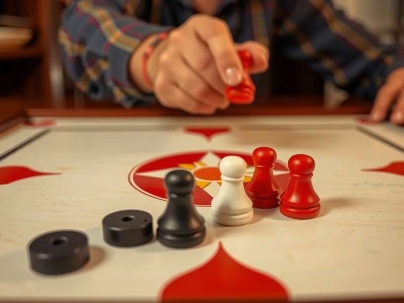 Professional Carrom player demonstrating advanced shooting technique