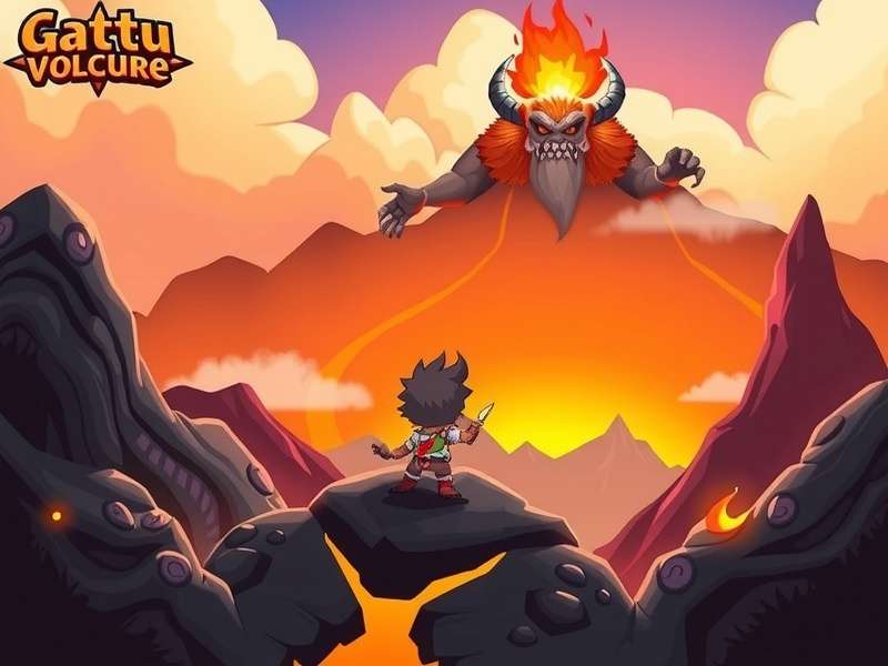 Gattu Volcano Venture gameplay screenshot showing character exploring volcanic terrain