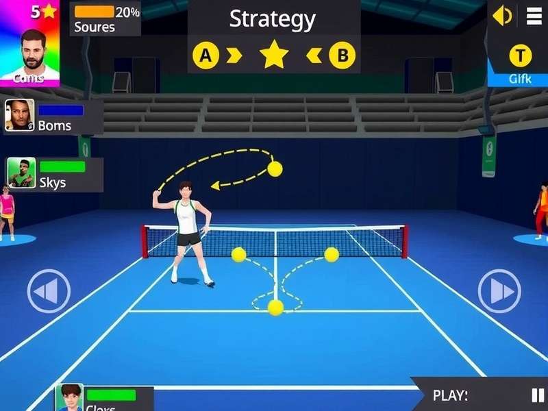 Tennis Smash Elite gameplay screenshot showing realistic court and character