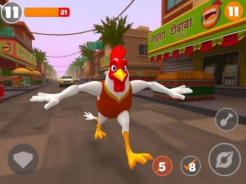 Chicken Tandoori Rush gameplay screenshot showing character running through Indian market