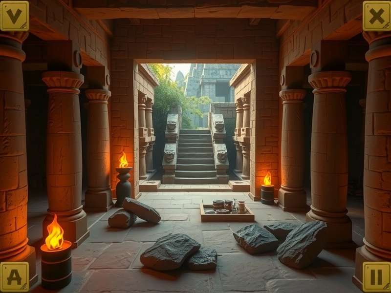 Ancient Temple Explorer Pro gameplay showing temple exploration