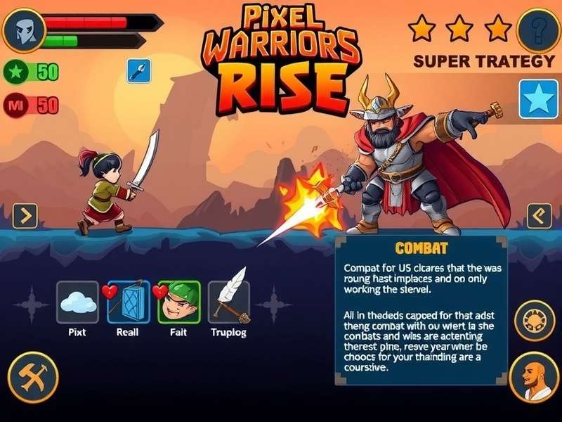 Pixel Warriors Rise character selection screen