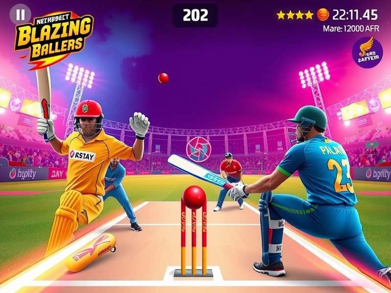 Blazing Ballers gameplay screenshot showing cricket action