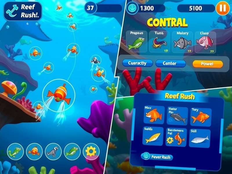 Reef Rush underwater racing gameplay showing colorful coral reefs and character selection