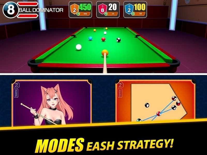 8 Ball Pool Dominator gameplay screenshot showing realistic pool table and balls