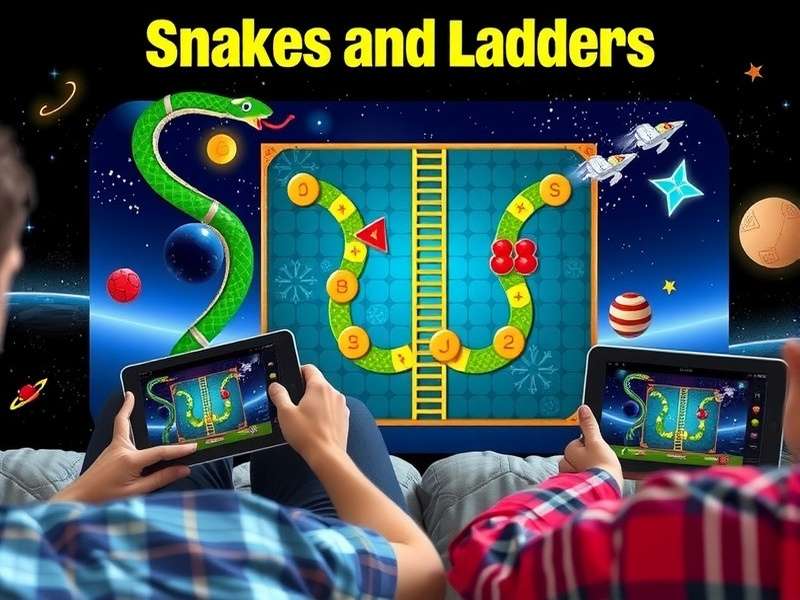 Family playing Snakes And Ladders Galaxy together on multiple devices
