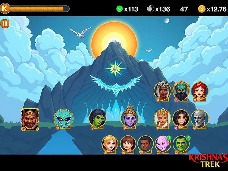 Krishna S Heavenly Trek gameplay screenshot showing divine environments