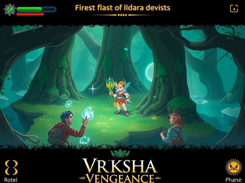 Vriksha Vengeance gameplay screenshot showing magical forest environment