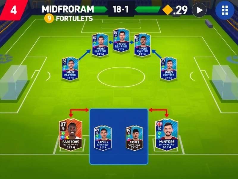 FIFA Mobile Mighty Midfielders gameplay screenshot showing midfield action