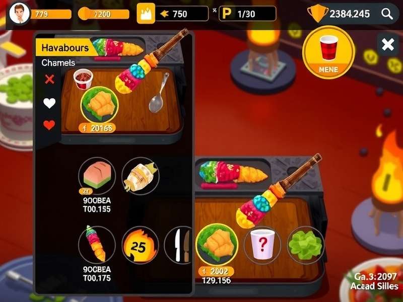 Savory Kebab Odyssey gameplay screenshot showing colorful kebab preparation