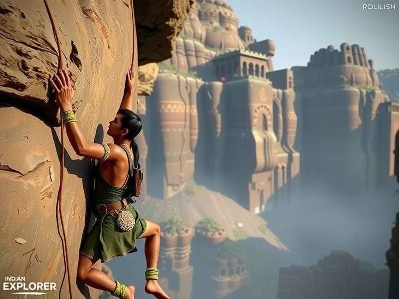 Indian Cliff Explorer gameplay screenshot showing character climbing