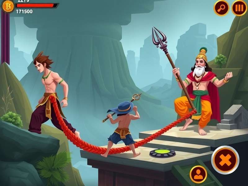 Hanuman Chalisa Quest gameplay screenshot showing mythological environment