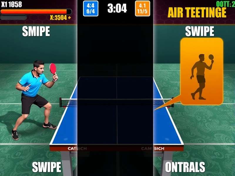 Hindustani Table Tennis Titan control tutorial showing swipe gestures