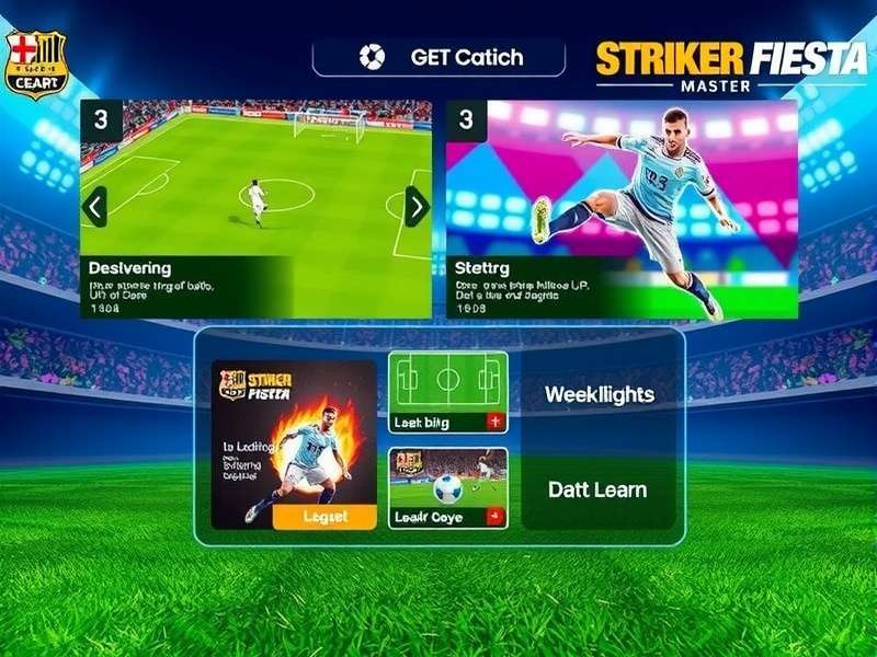 Striker Fiesta Master feature showcase with multiple game elements