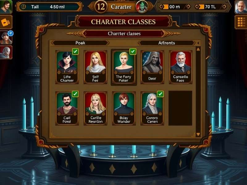Royal Realm Enigma Chronicles character classes display
