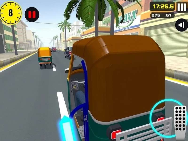 Rickshaw Pro Challenge gameplay screenshot showing Indian street navigation