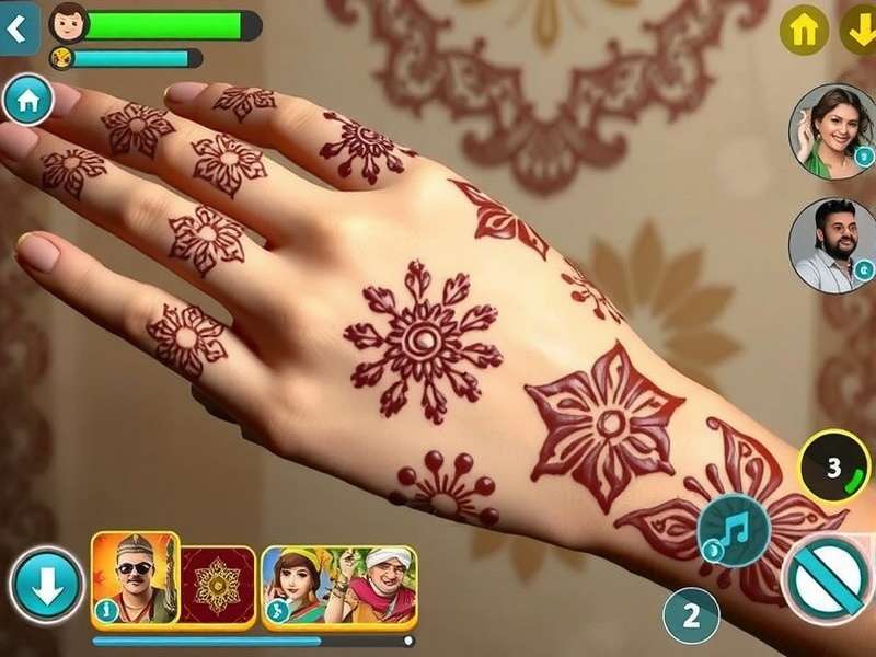 Indian Henna Handi Warrior gameplay screenshot showing intricate henna designs