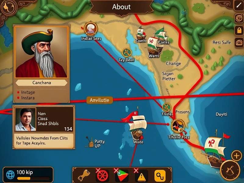 Indian Seas Adventure strategy map showing trade routes