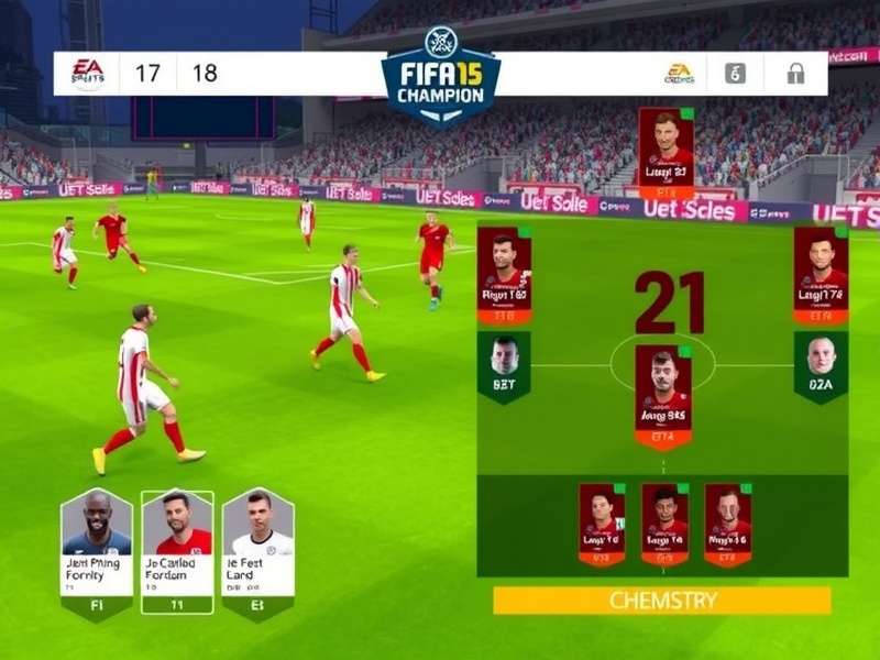 FIFA Champion Ultimate Team interface showing player cards and chemistry