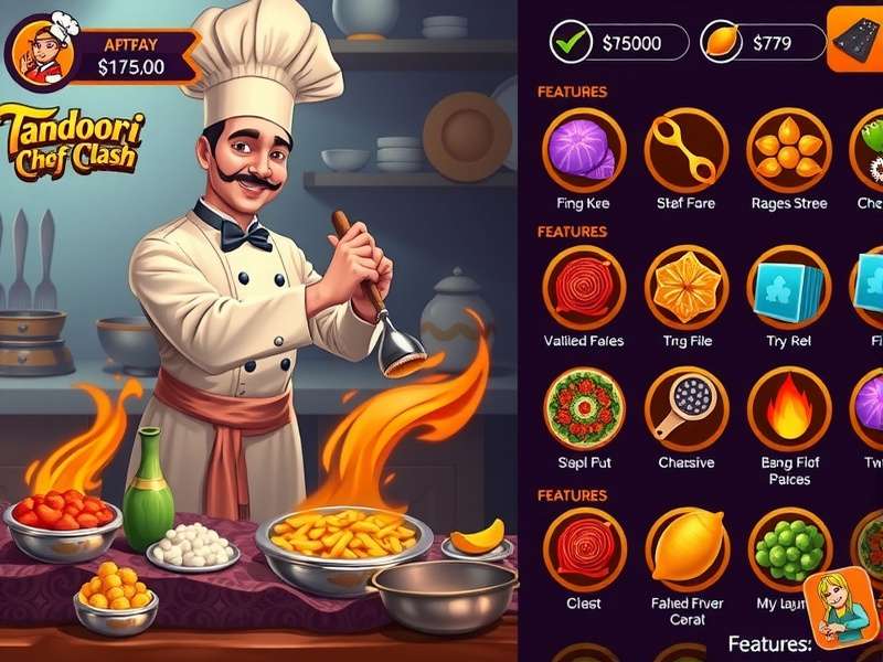 Hot Tandoori Chef Clash features showcase with multiple gameplay elements