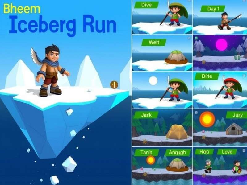 Bheem Iceberg Run gameplay screenshot showing character on iceberg