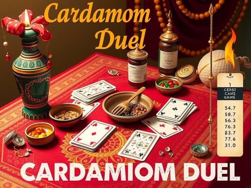 Cardamom Duel card game setup with traditional Indian elements