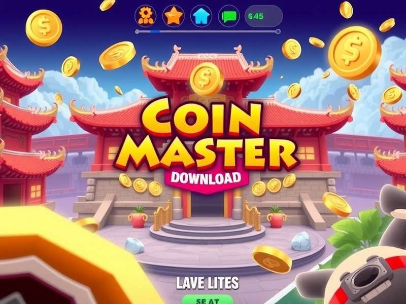 Coin Master gameplay showing village building and slot machine