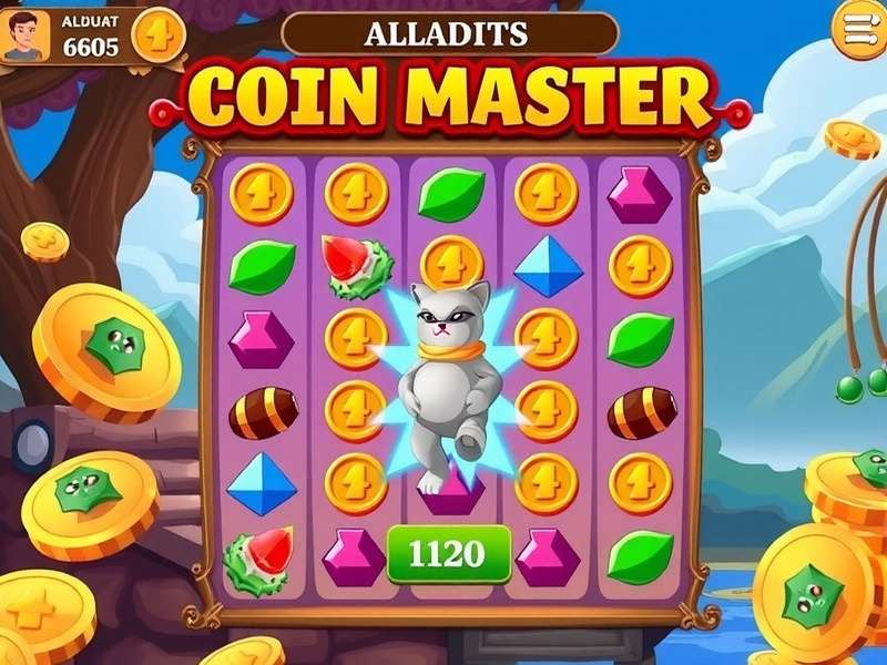 Coin Master APK running on PC desktop setup with gold coins and villages